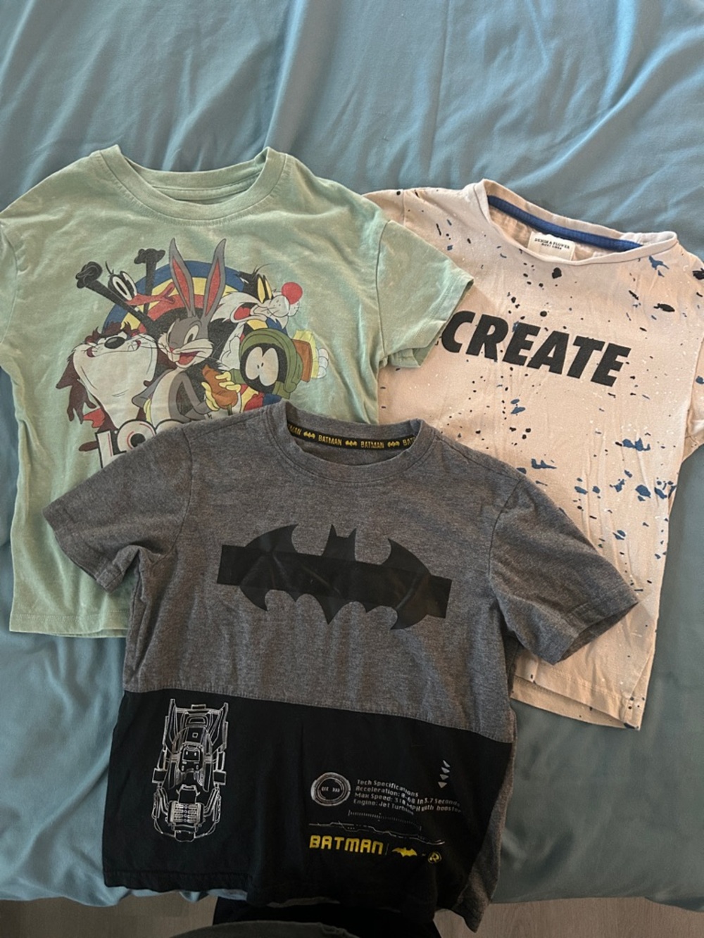 Batman Graphic Tee + 2 Kids Graphic Tees - Gray, Mint, White